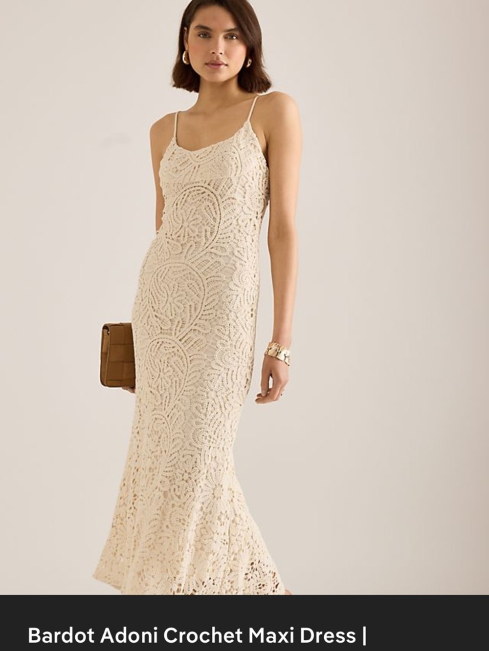 Bardot/Anthropologie  Cream Crochet Maxi Dress with Spaghetti Straps
